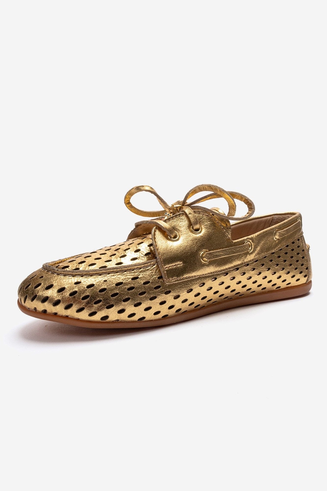 STEVO - Mocasín con Cordones de Cuero Genuino Dorado (Mujer)