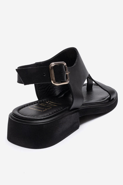 Burley - Black Genuine Leather Slingback Toe-Post Sandal (Women)