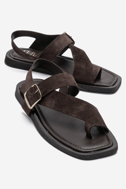 Curry - Brown Genuine Leather Toe-Post Sandal (Women)