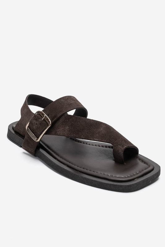 Curry - Brown Genuine Leather Toe-Post Sandal (Women)