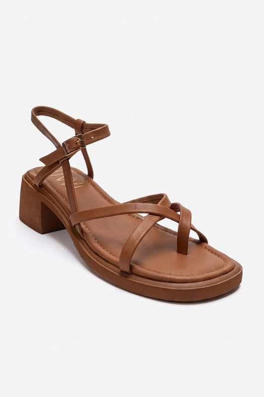 Cirelle - Cognac Genuine Leather Toe-Post Block Heel Sandal (Women)