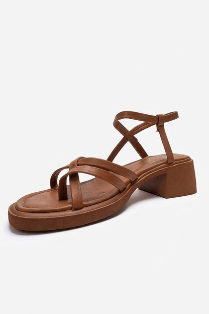 Cirelle - Cognac Genuine Leather Toe-Post Block Heel Sandal (Women)