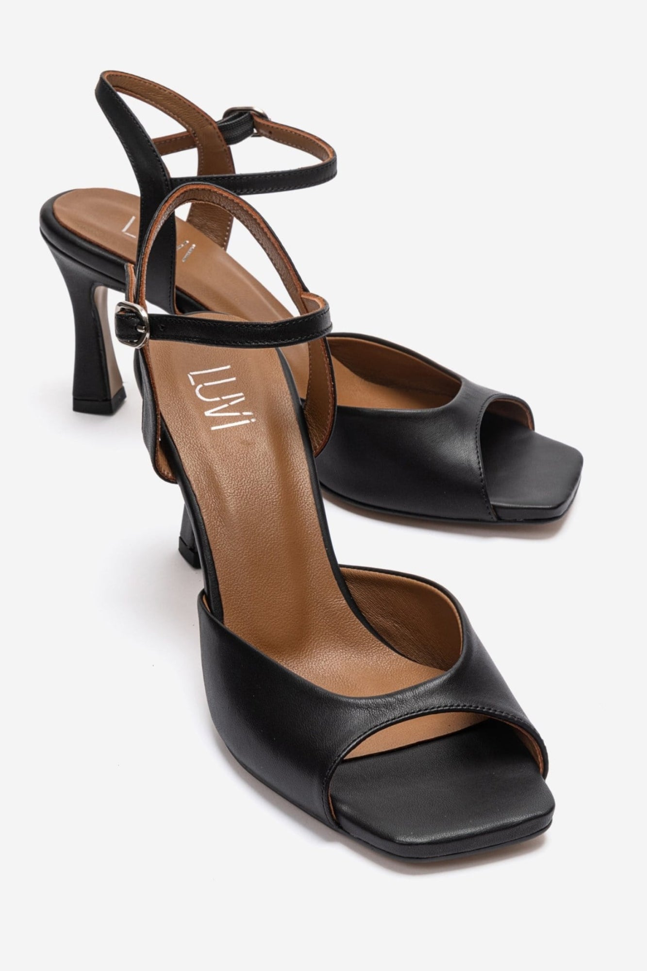 ELVIA - Zapatos de tacón stiletto de cuero genuino negros (Mujer)