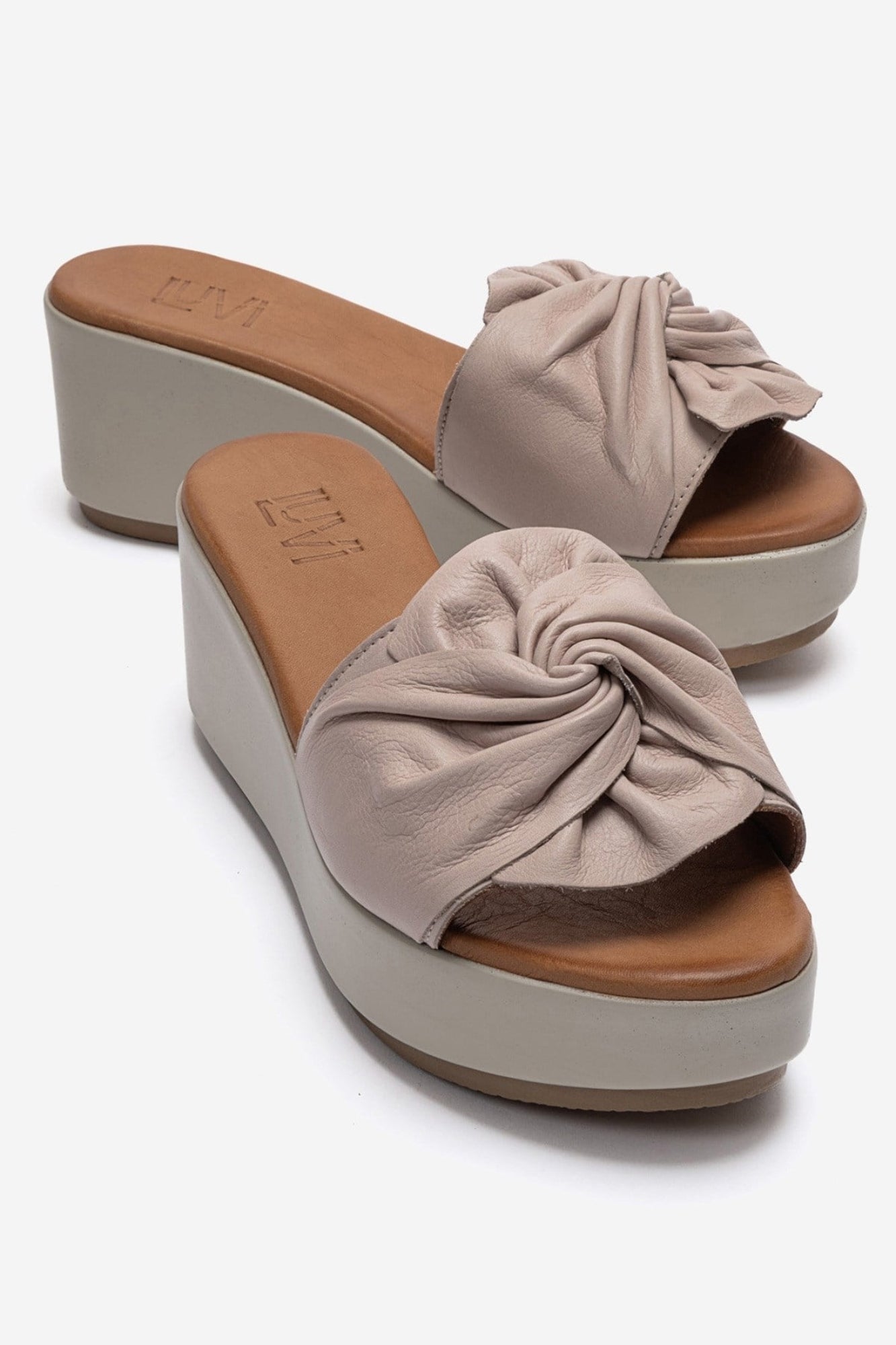 JEFF - Taupe Genuine Leather Block Heel Slide (Women)