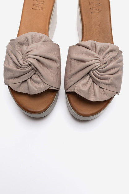 JEFF - Taupe Genuine Leather Block Heel Slide (Women)