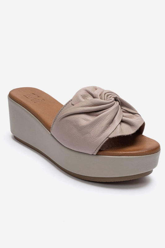JEFF - Taupe Genuine Leather Block Heel Slide (Women)