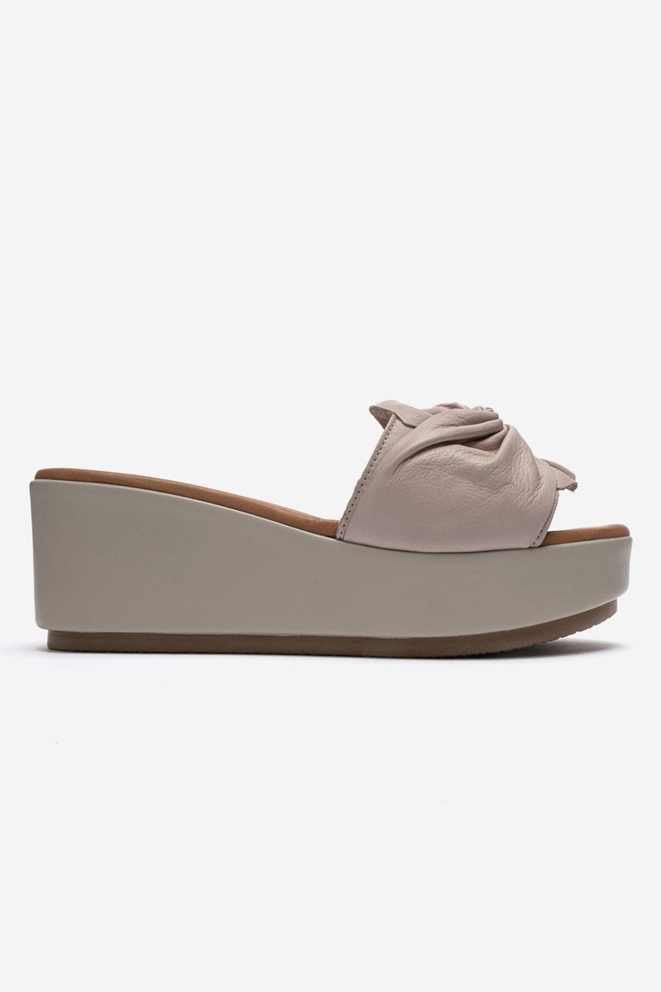 JEFF - Taupe Genuine Leather Block Heel Slide (Women)