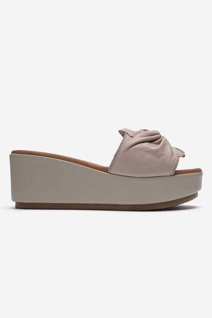 JEFF - Taupe Genuine Leather Block Heel Slide (Women)