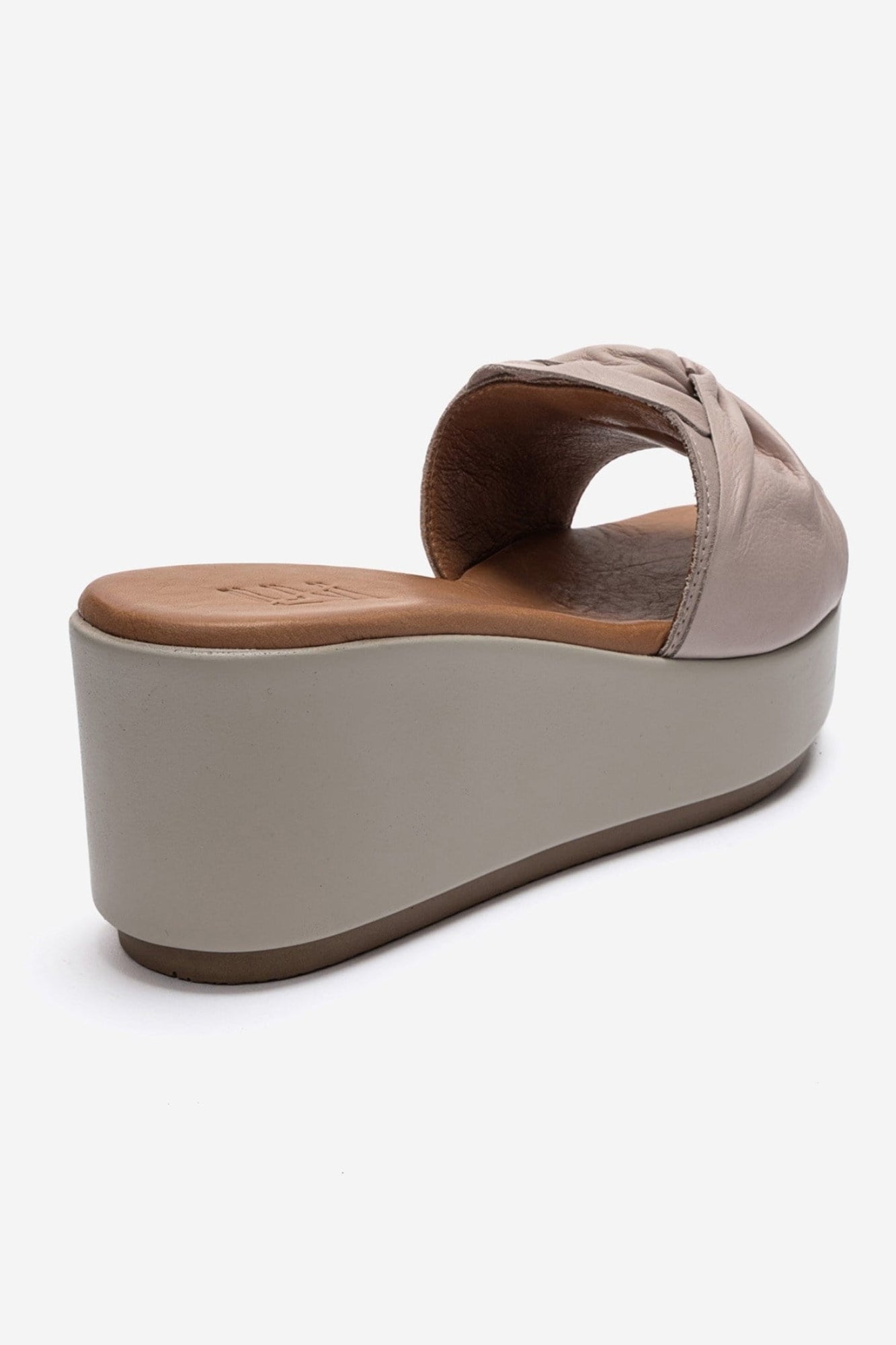 JEFF - Taupe Genuine Leather Block Heel Slide (Women)