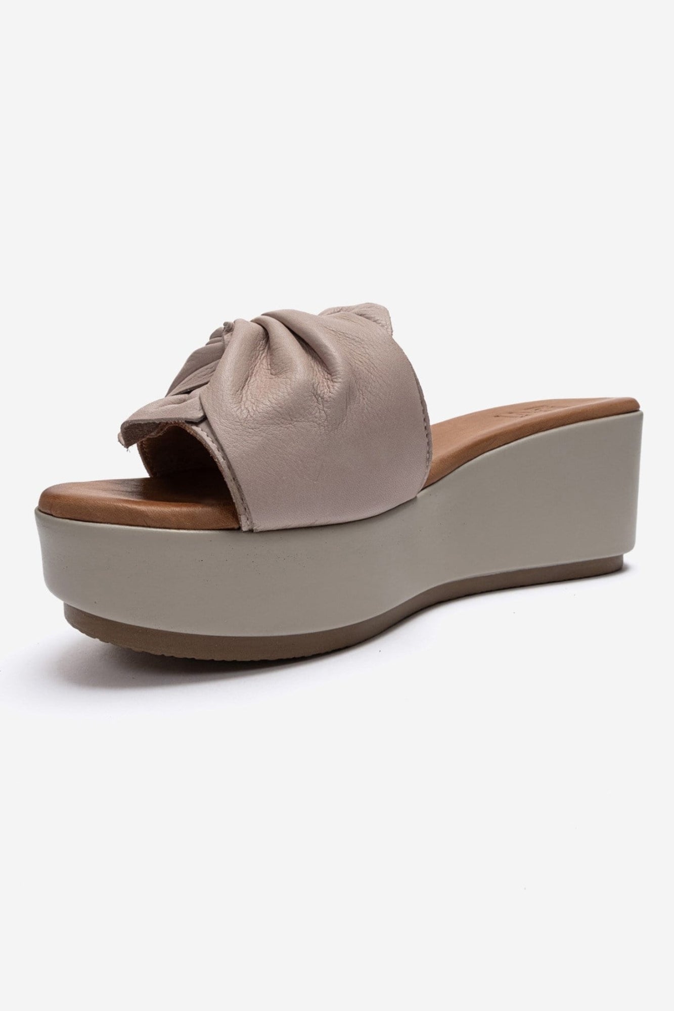 JEFF - Taupe Genuine Leather Block Heel Slide (Women)