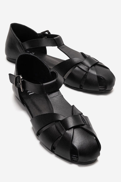 ALINA - Black Genuine Leather Sandal (Women)
