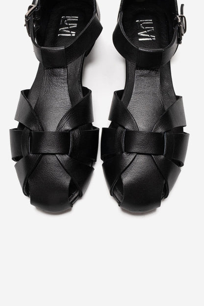 ALINA - Black Genuine Leather Sandal (Women)