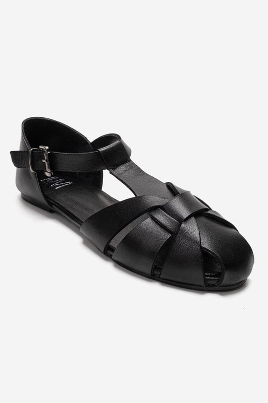 ALINA - Black Genuine Leather Sandal (Women)