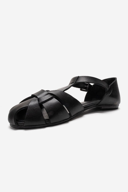 ALINA - Black Genuine Leather Sandal (Women)