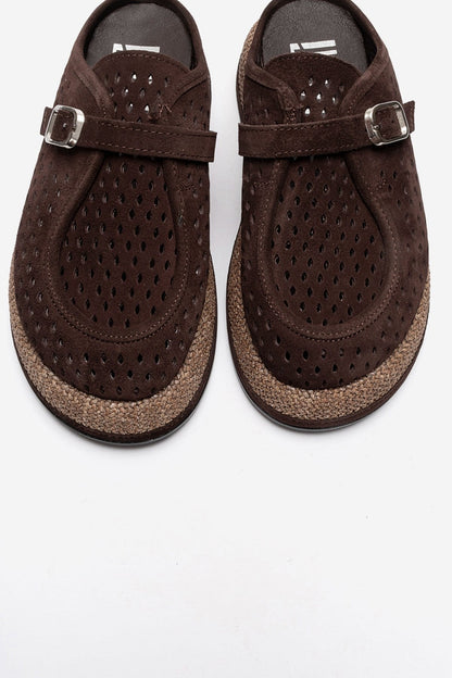 Vone - Brown Suede Genuine Leather Buckled Closed-Toe Slide (Women)