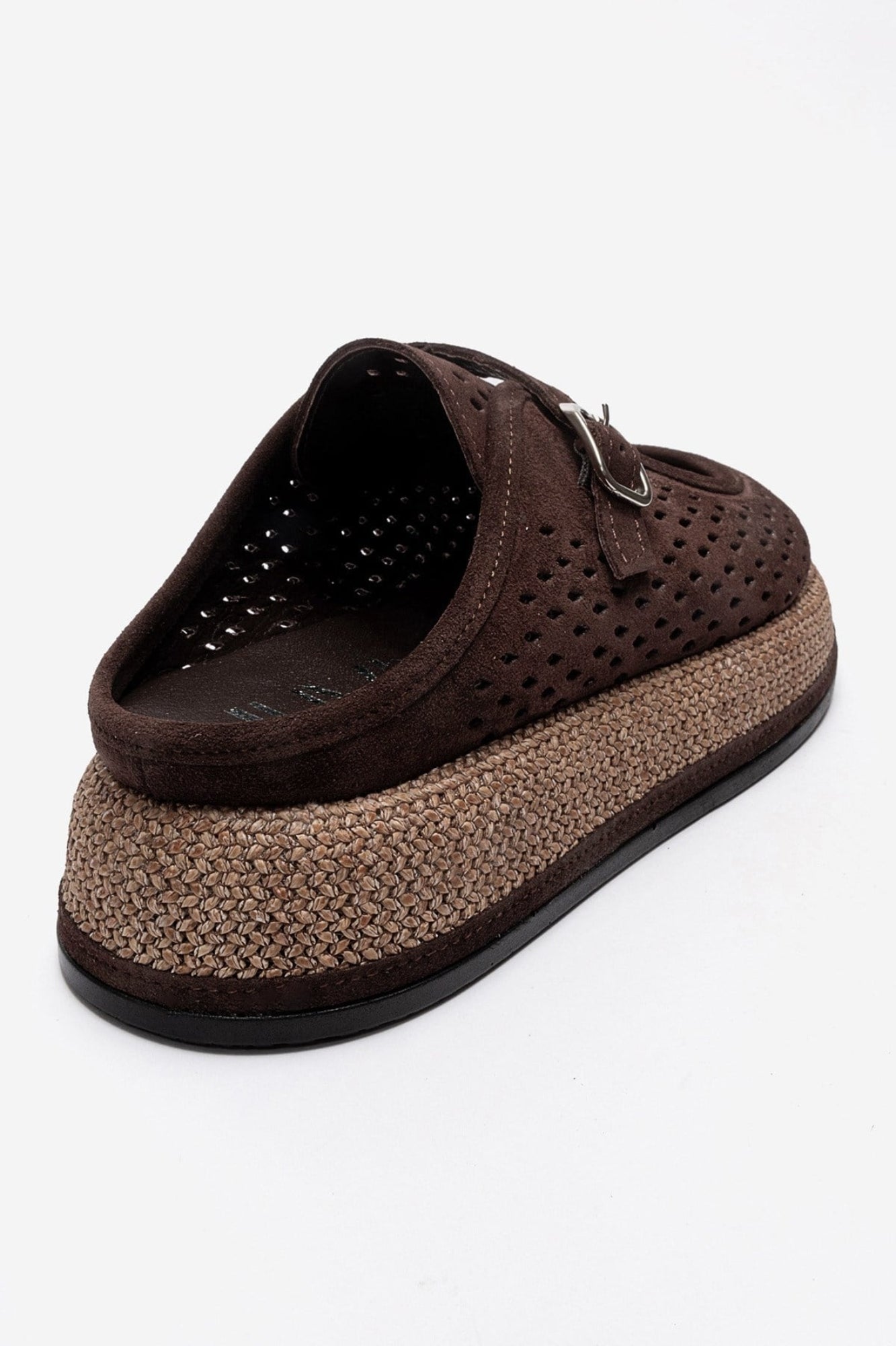 Vone - Brown Suede Genuine Leather Buckled Closed-Toe Slide (Women)