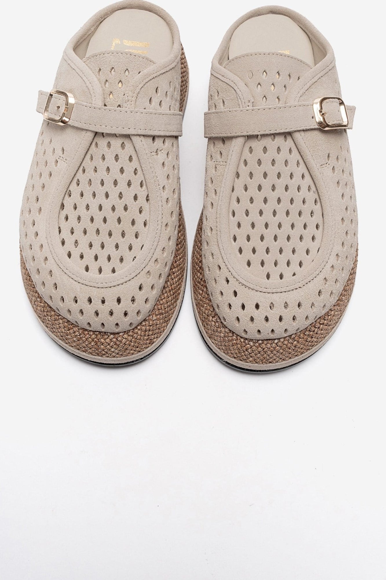 Vone - Beige Suede Genuine Leather Buckled Closed-Toe Slide (Women)