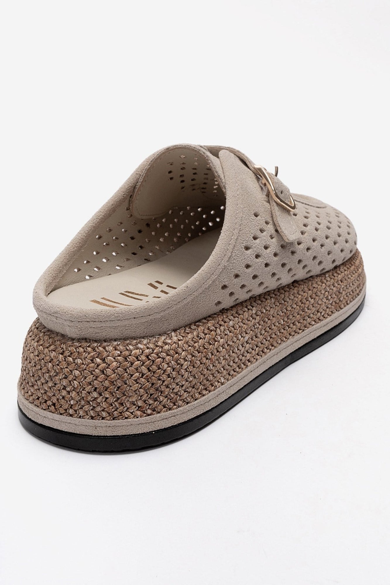 Vone - Beige Suede Genuine Leather Buckled Closed-Toe Slide (Women)