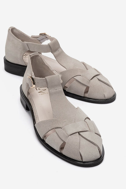 DEXARA - Beige Genuine Suede Leather Sandal (Women)