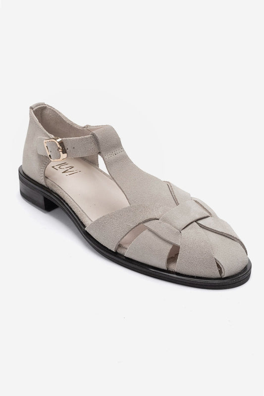 DEXARA - Beige Genuine Suede Leather Sandal (Women)