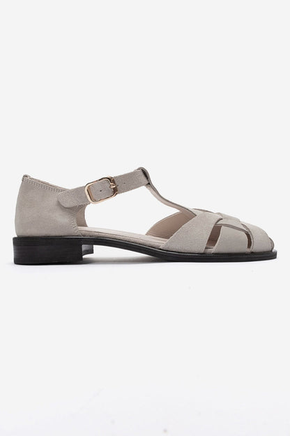 DEXARA - Beige Genuine Suede Leather Sandal (Women)
