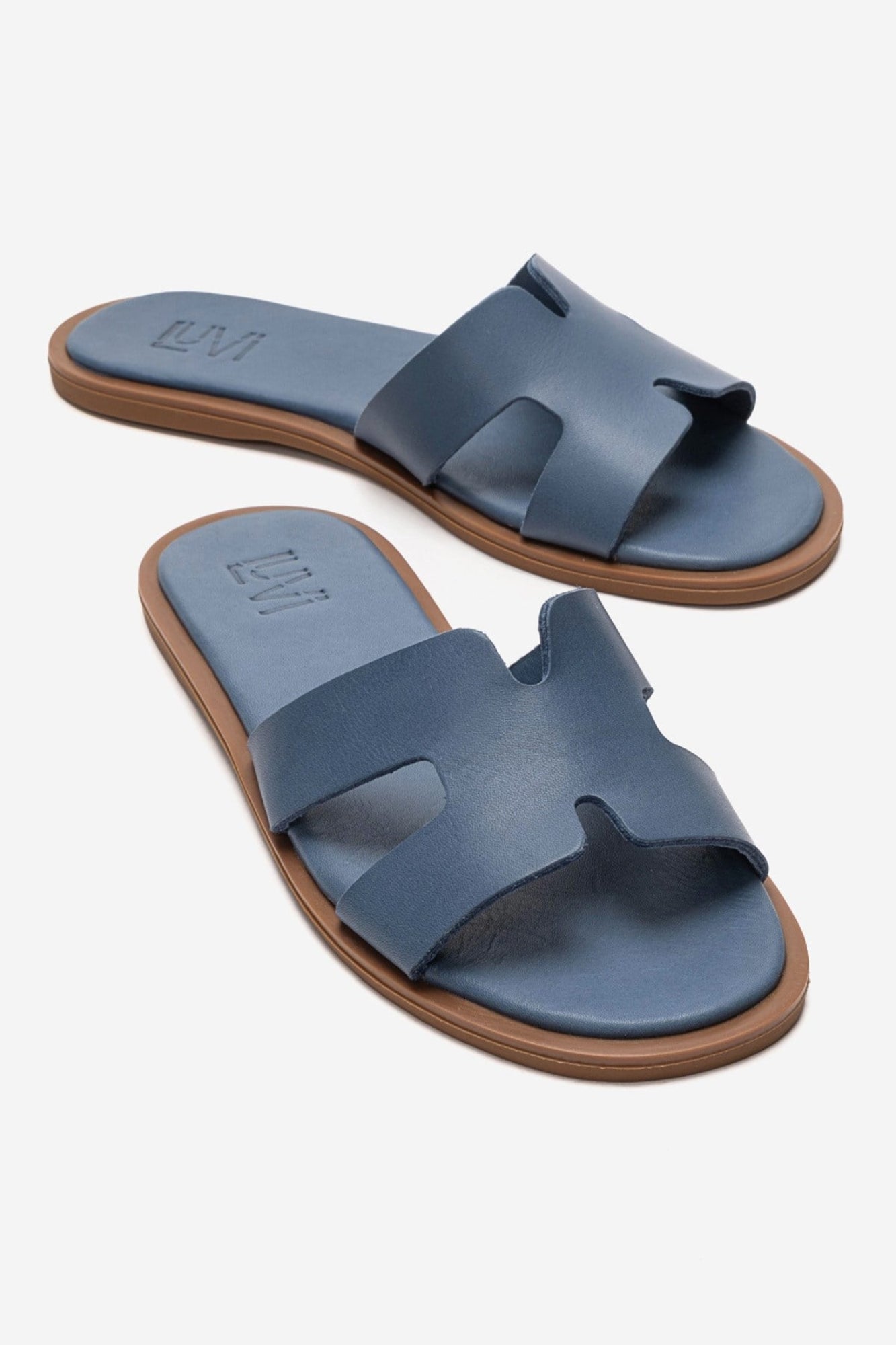 BIORA - Blue Genuine Leather Slide (Women)