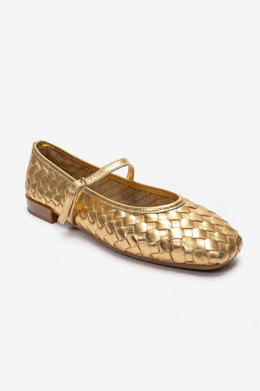YEVORA - Gold Genuine Leather Ballet Flat Mary Jane (Women)