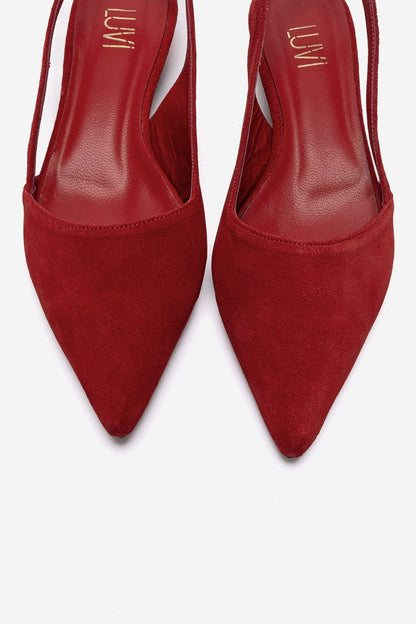 Berlina - Red Genuine Suede Leather Low Block Heel Slingback Shoe (Women)