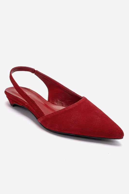 Berlina - Red Genuine Suede Leather Low Block Heel Slingback Shoe (Women)