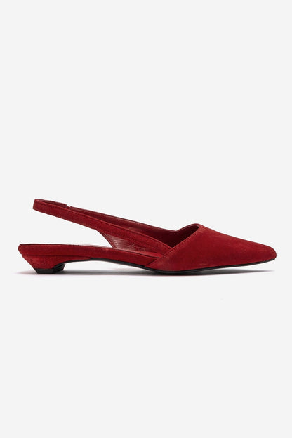 Berlina - Red Genuine Suede Leather Low Block Heel Slingback Shoe (Women)