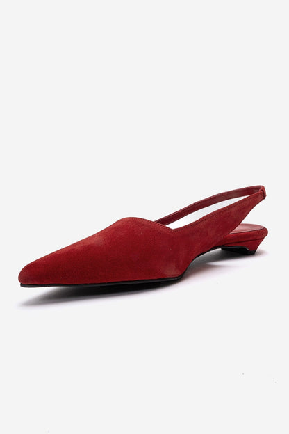 Berlina - Red Genuine Suede Leather Low Block Heel Slingback Shoe (Women)