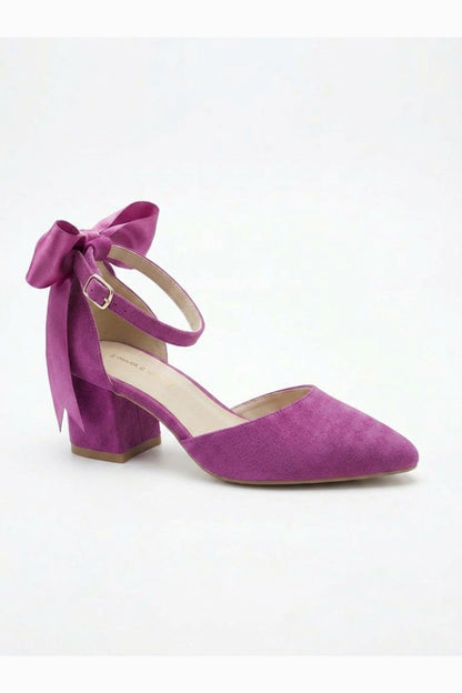 Arielle Fuchsia Suede Bow Ankle Strap Block Heel Sandal