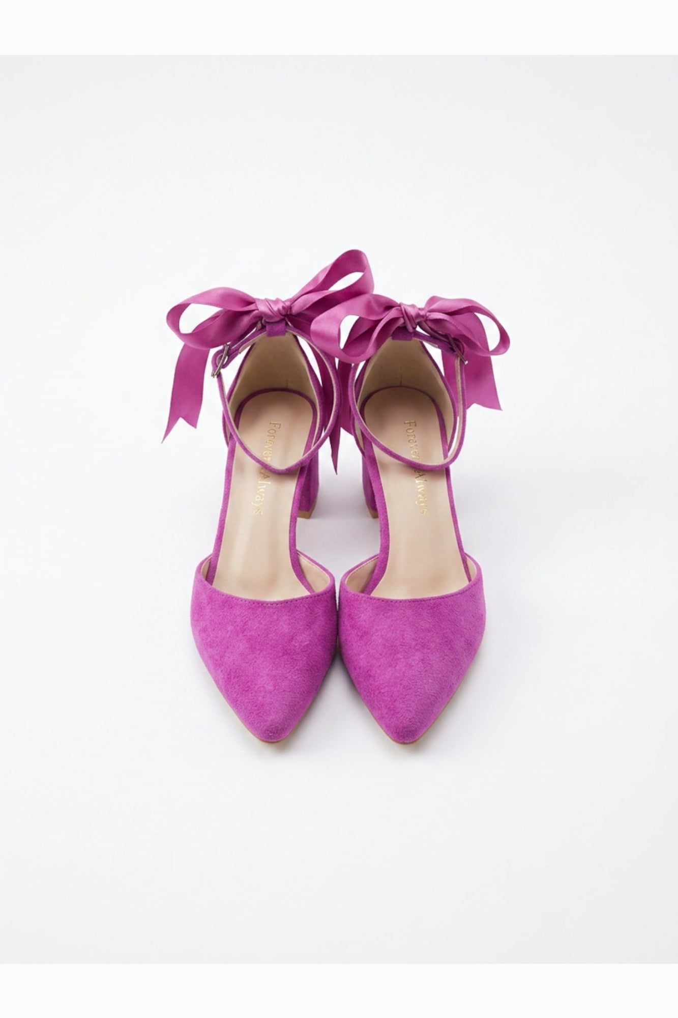 Arielle Fuchsia Suede Bow Ankle Strap Block Heel Sandal