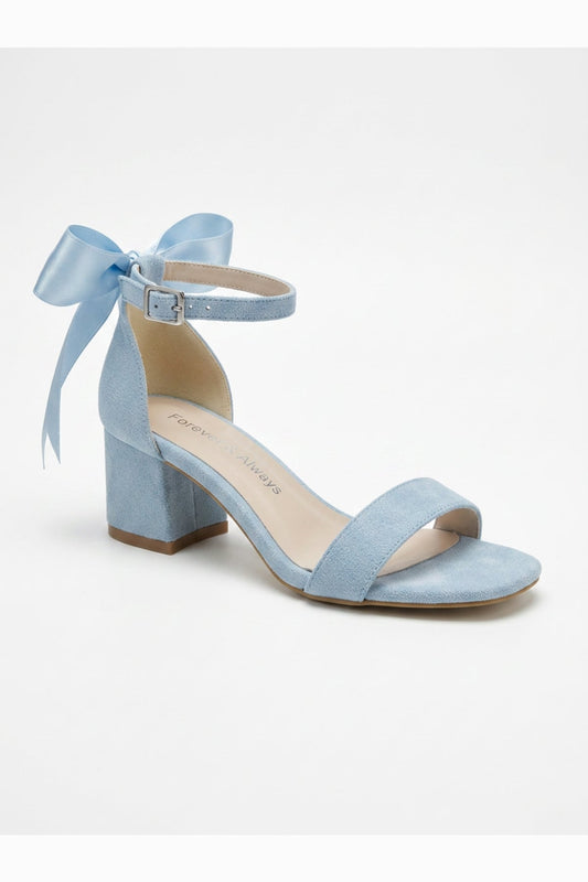 Rochelle Baby Blue Suede Ankle Strap Block Heel Sandal