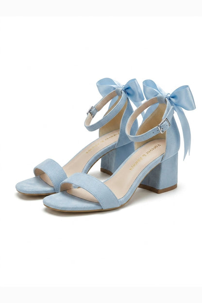 Rochelle Baby Blue Suede Ankle Strap Block Heel Sandal