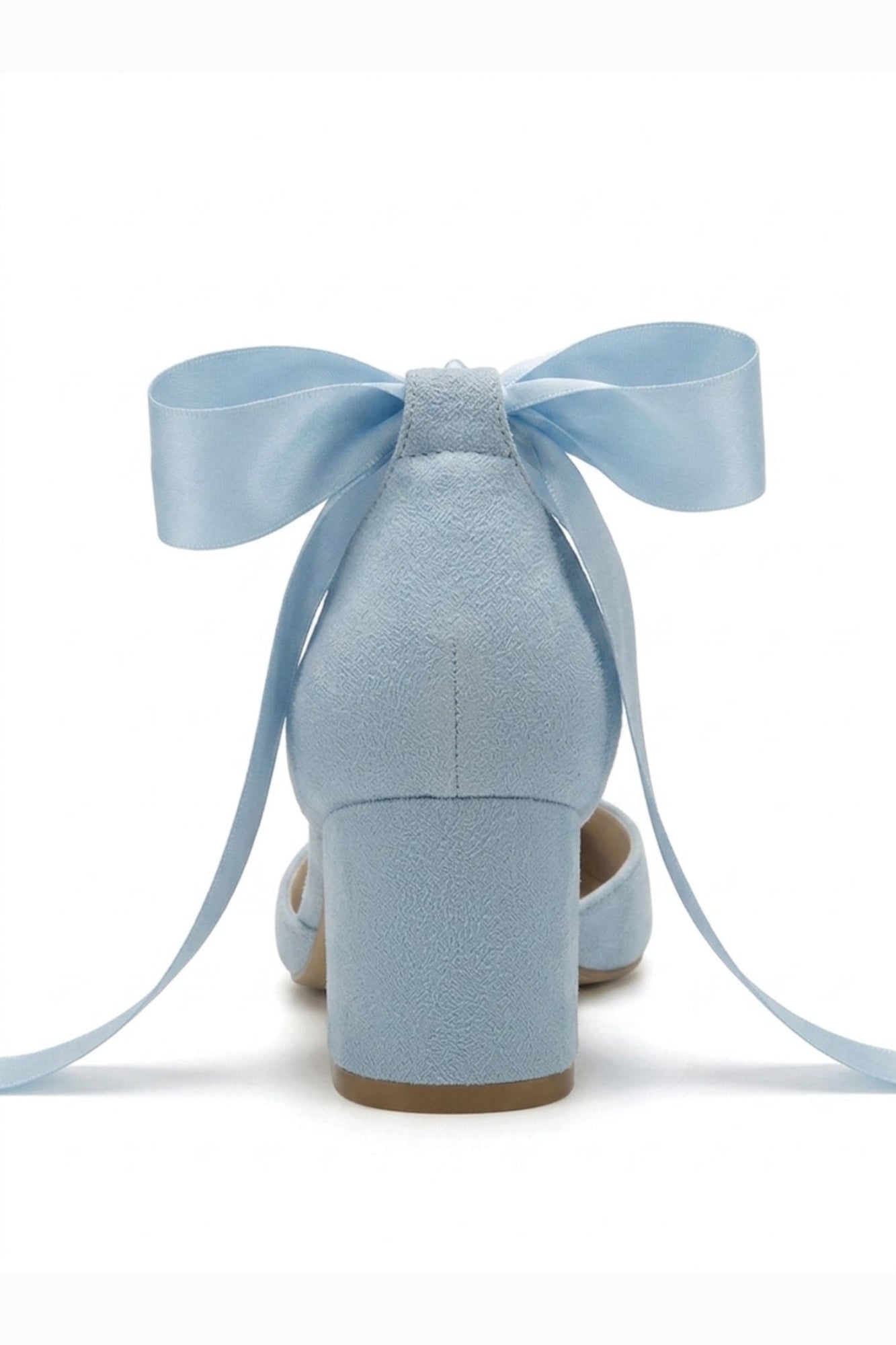 Fiona - Baby Blue Suede Heels With Satin Ribbon