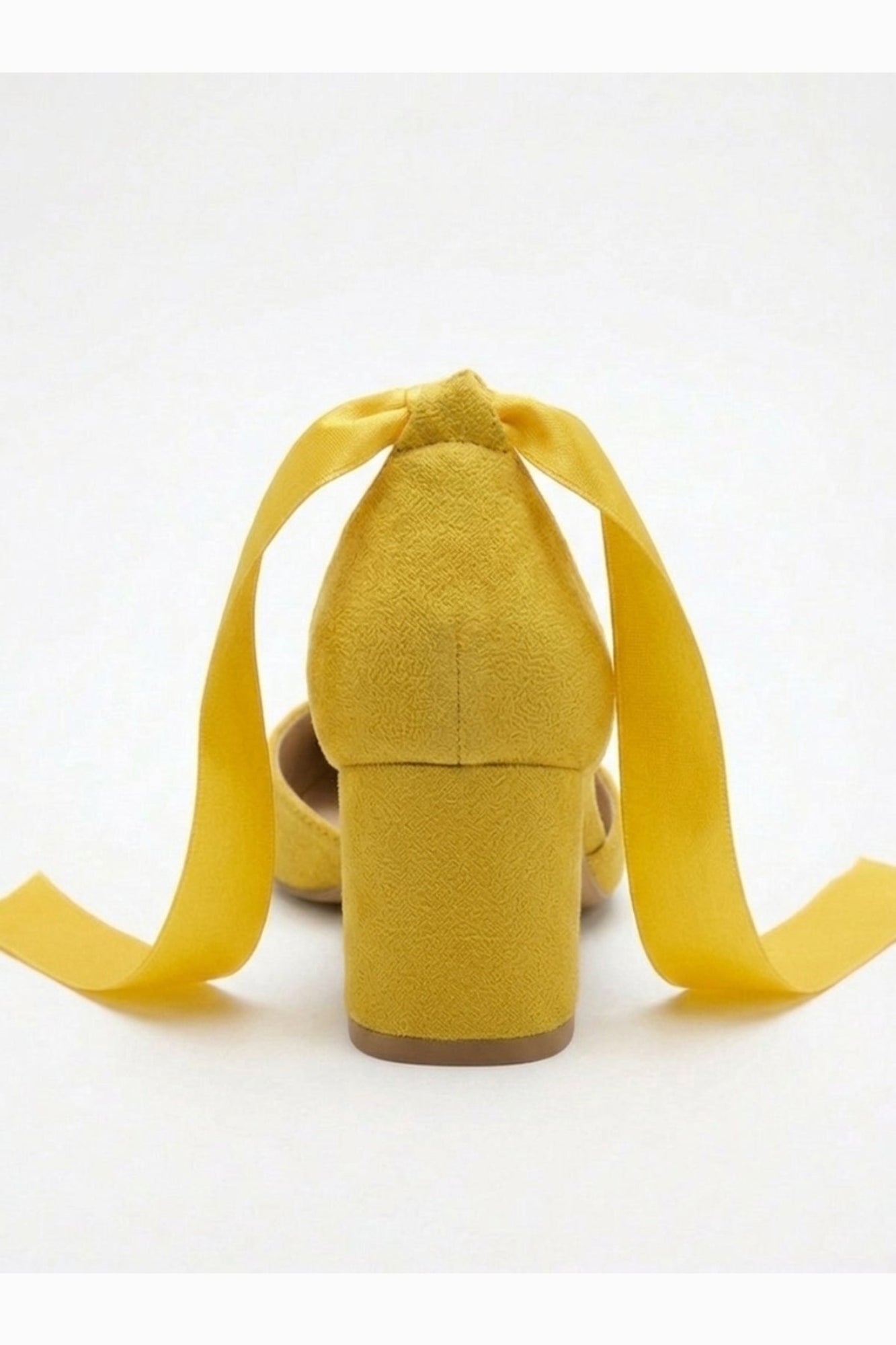 Fiona - Yellow Suede Heels With Satin Ribbon
