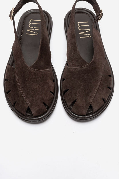 BELAS - Brown Suede Genuine Leather Sandal (Women)