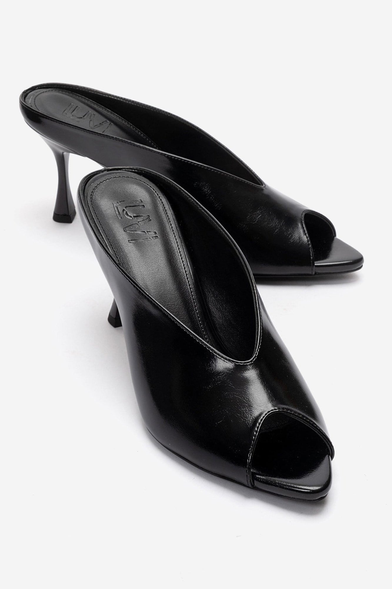 PELINA - Black Genuine Leather Slim Heel Mule (Women)