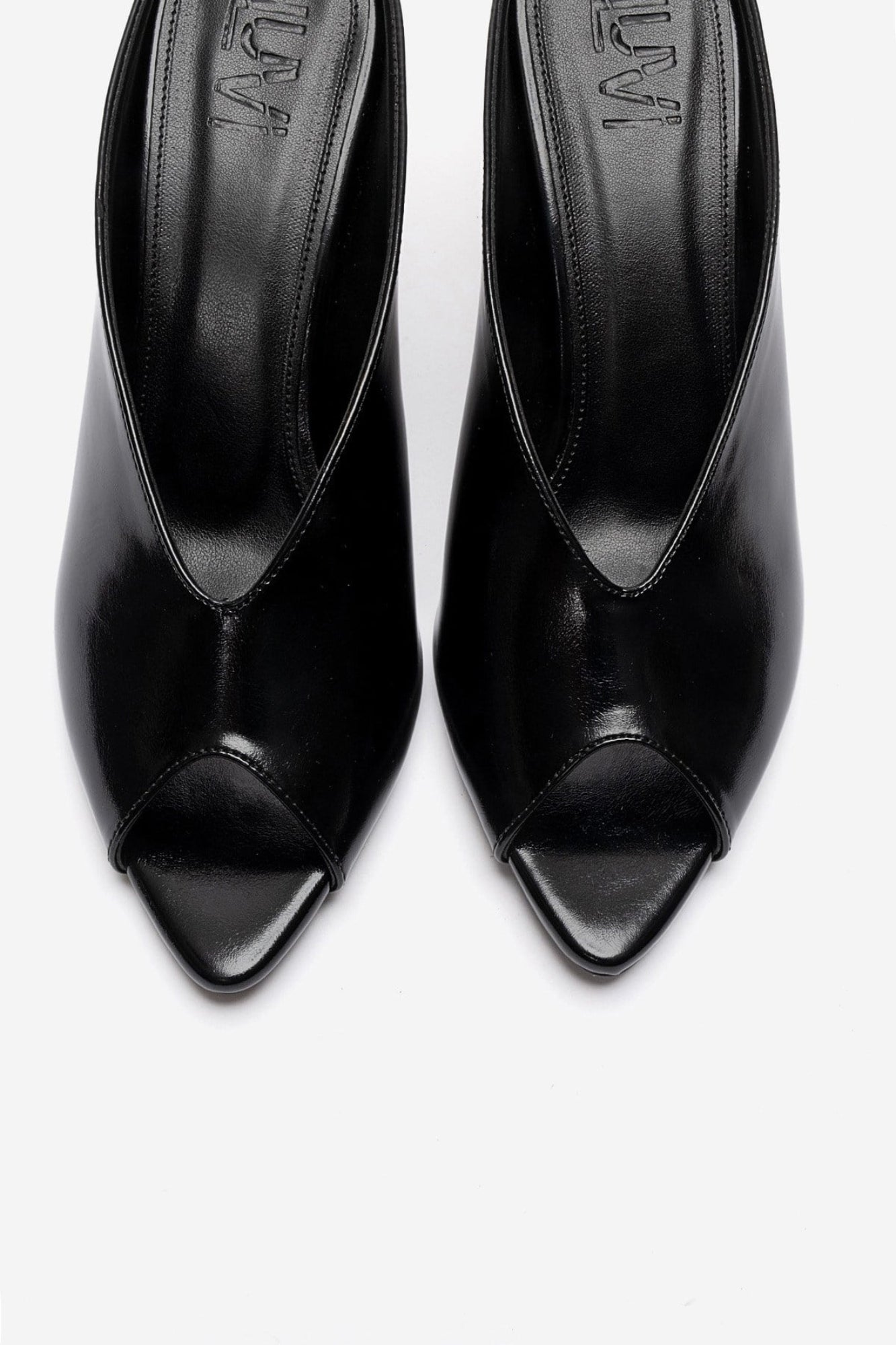 PELINA - Black Genuine Leather Slim Heel Mule (Women)