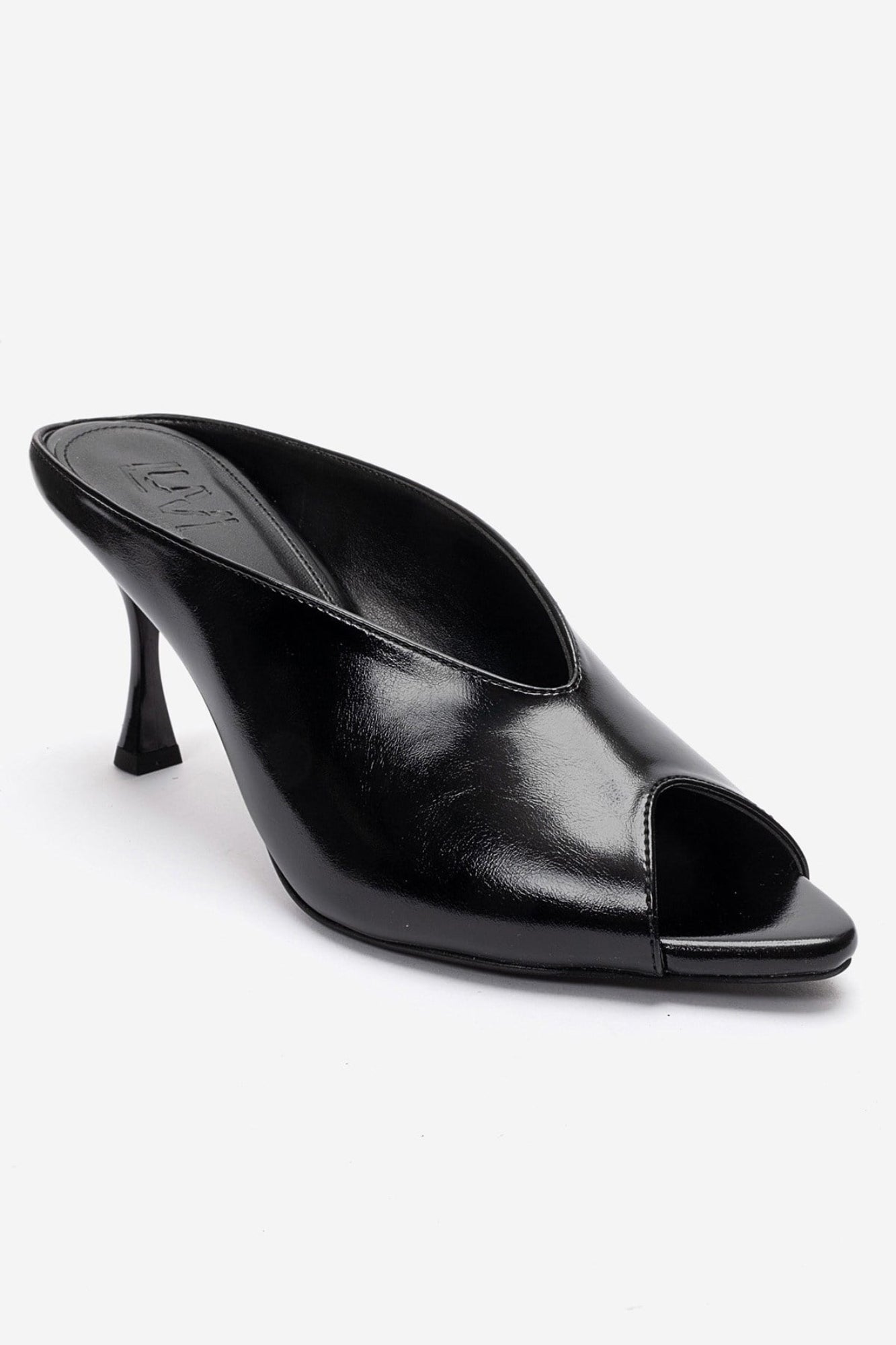 PELINA - Black Genuine Leather Slim Heel Mule (Women)