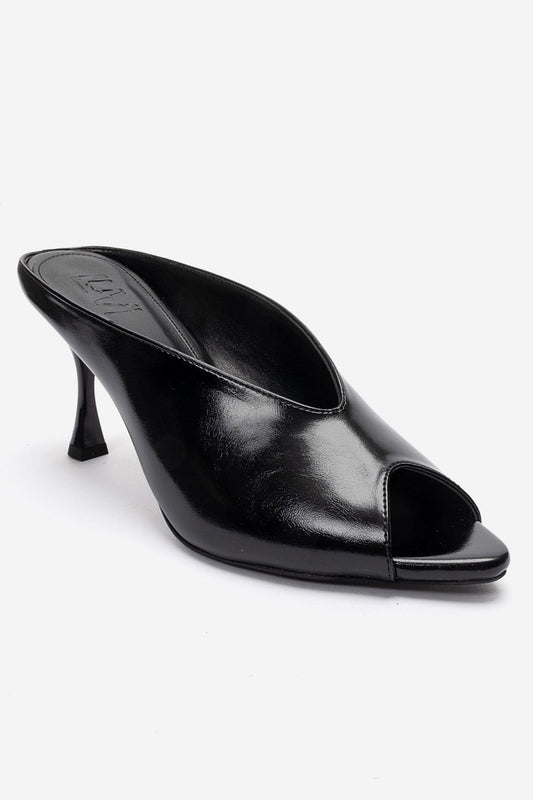 PELINA - Black Genuine Leather Slim Heel Mule (Women)