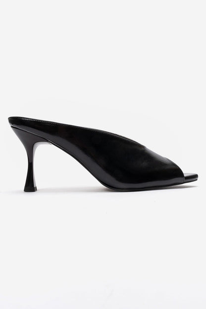PELINA - Black Genuine Leather Slim Heel Mule (Women)