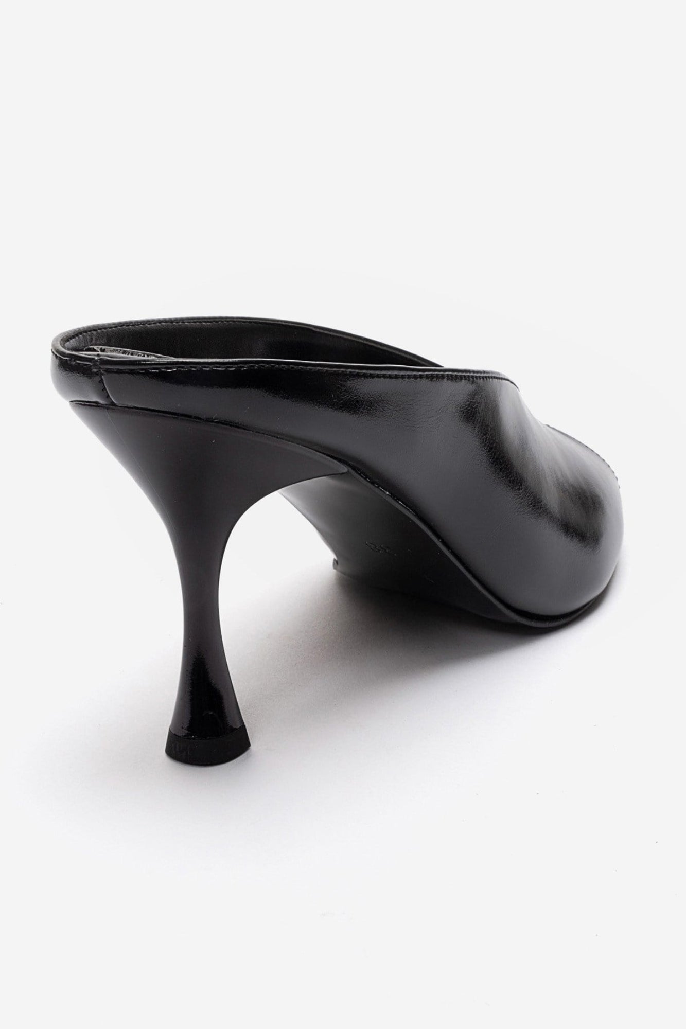 PELINA - Black Genuine Leather Slim Heel Mule (Women)