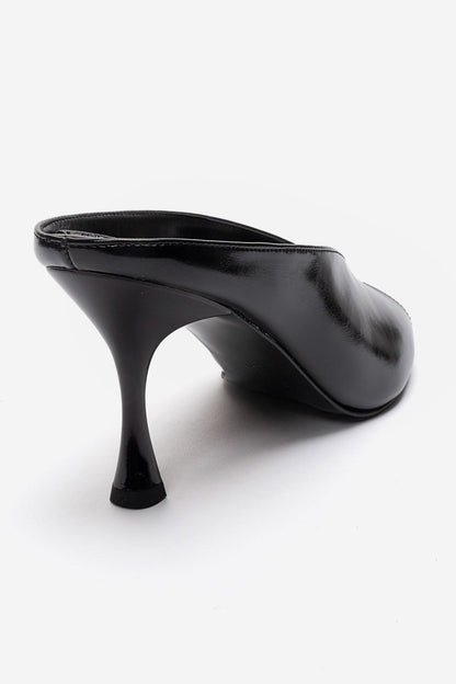 PELINA - Black Genuine Leather Slim Heel Mule (Women)