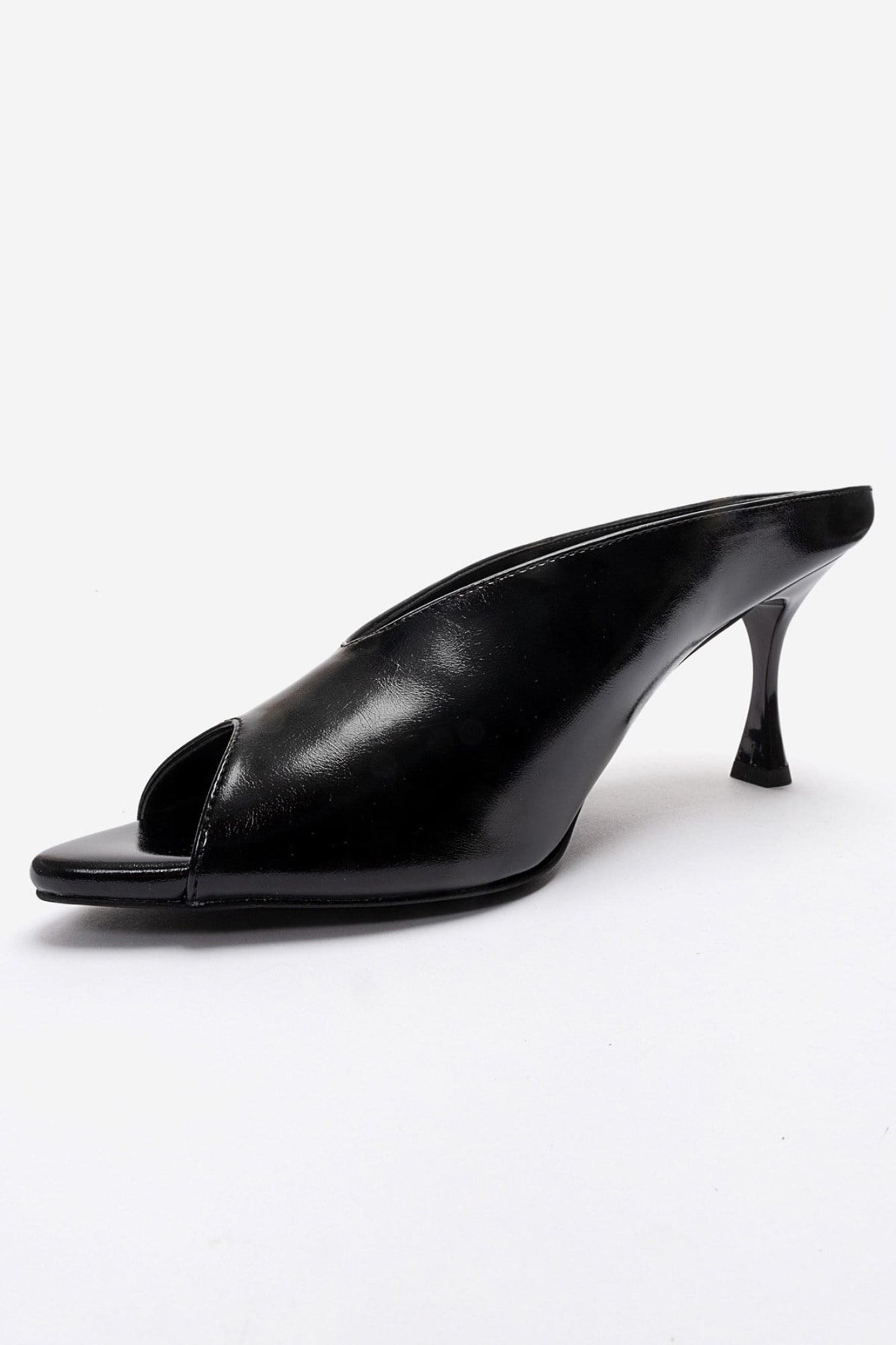 PELINA - Black Genuine Leather Slim Heel Mule (Women)