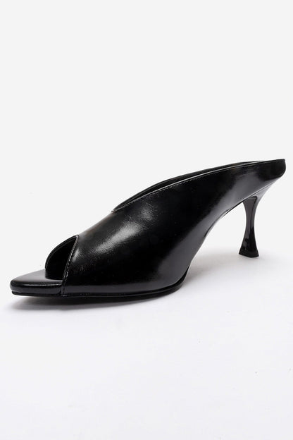 PELINA - Black Genuine Leather Slim Heel Mule (Women)