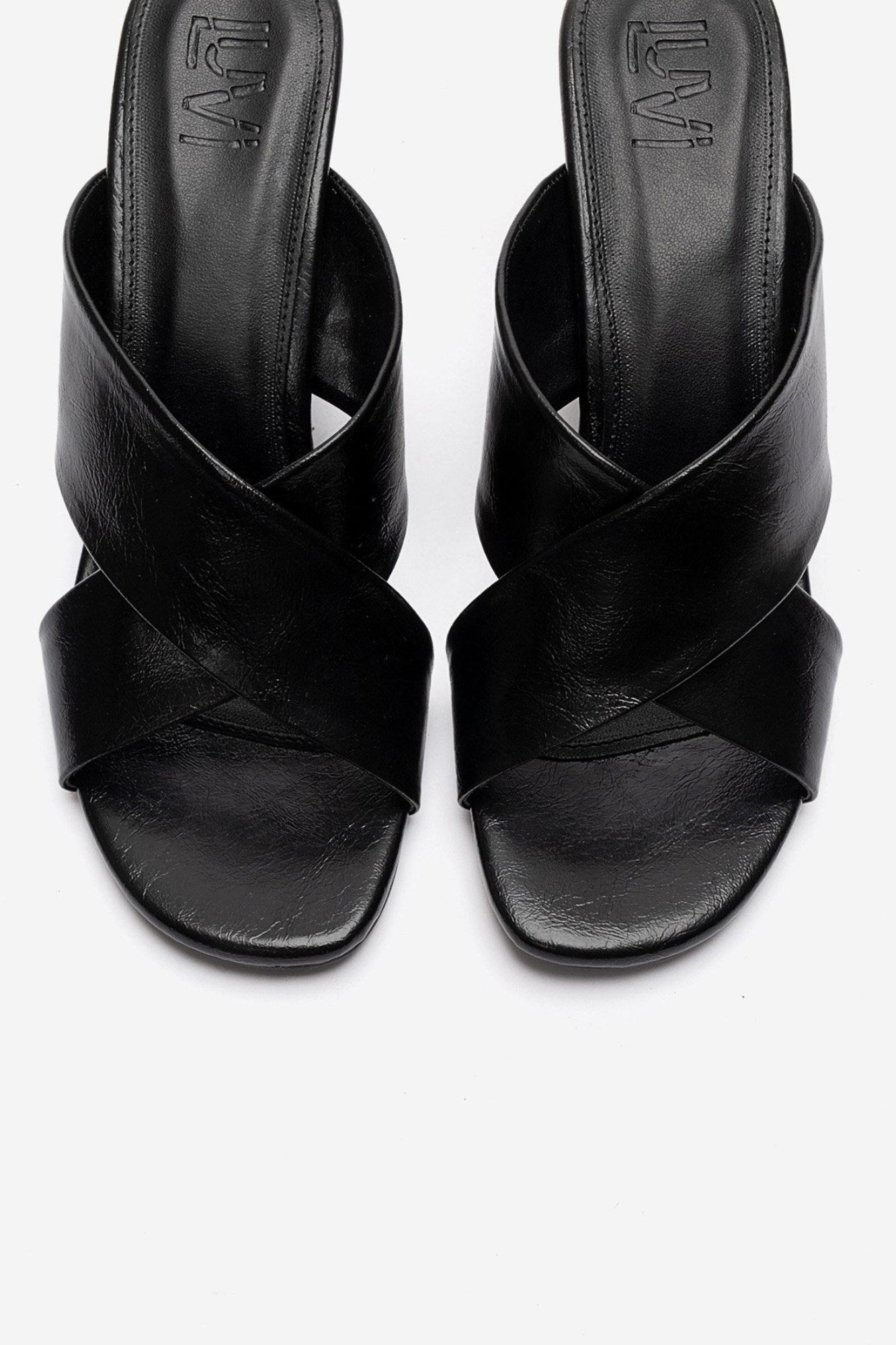 YAVIN - Black Cross-Strap Block Heel Slide (Women)