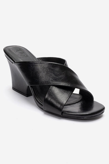 YAVIN - Black Cross-Strap Block Heel Slide (Women)