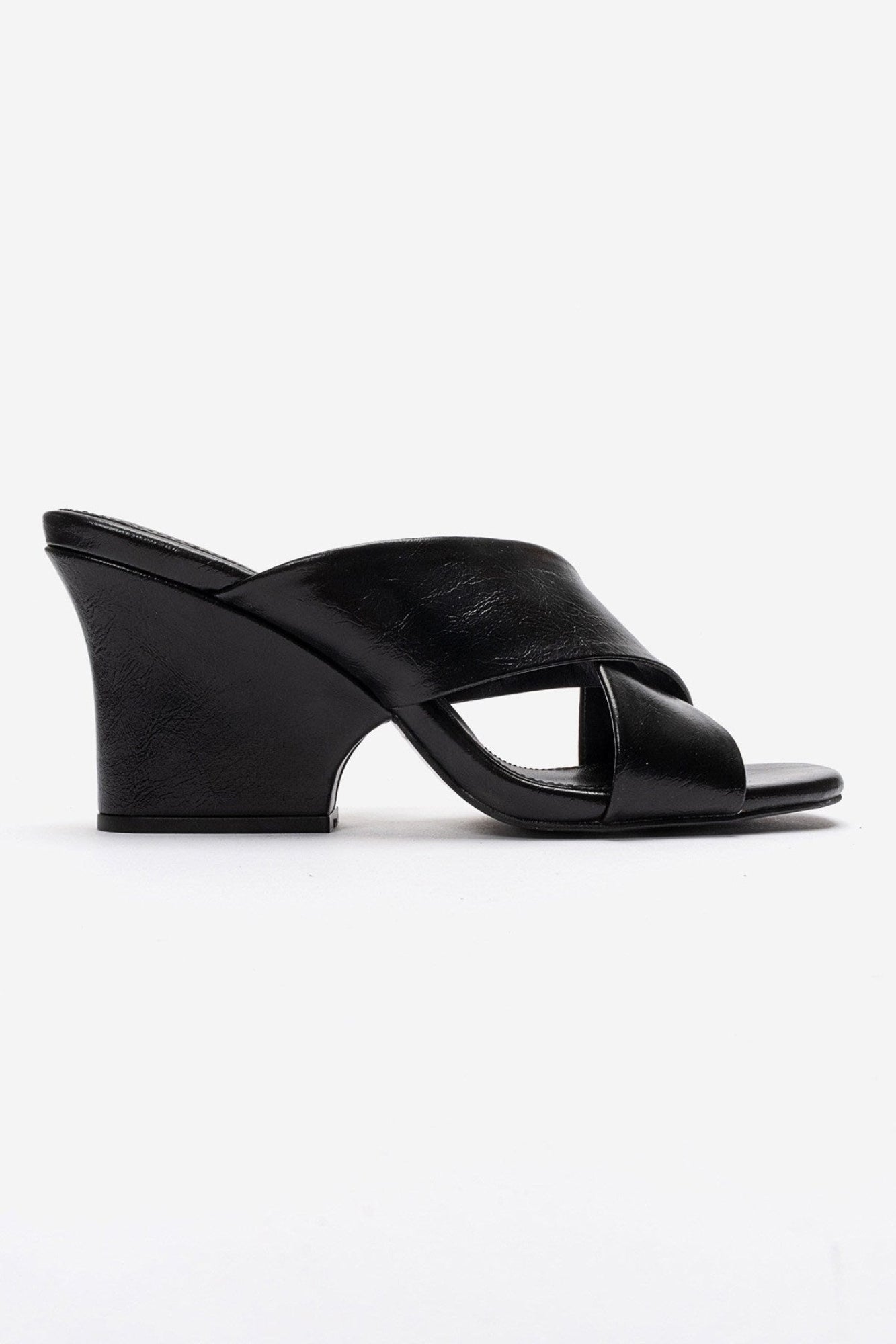 YAVIN - Black Cross-Strap Block Heel Slide (Women)